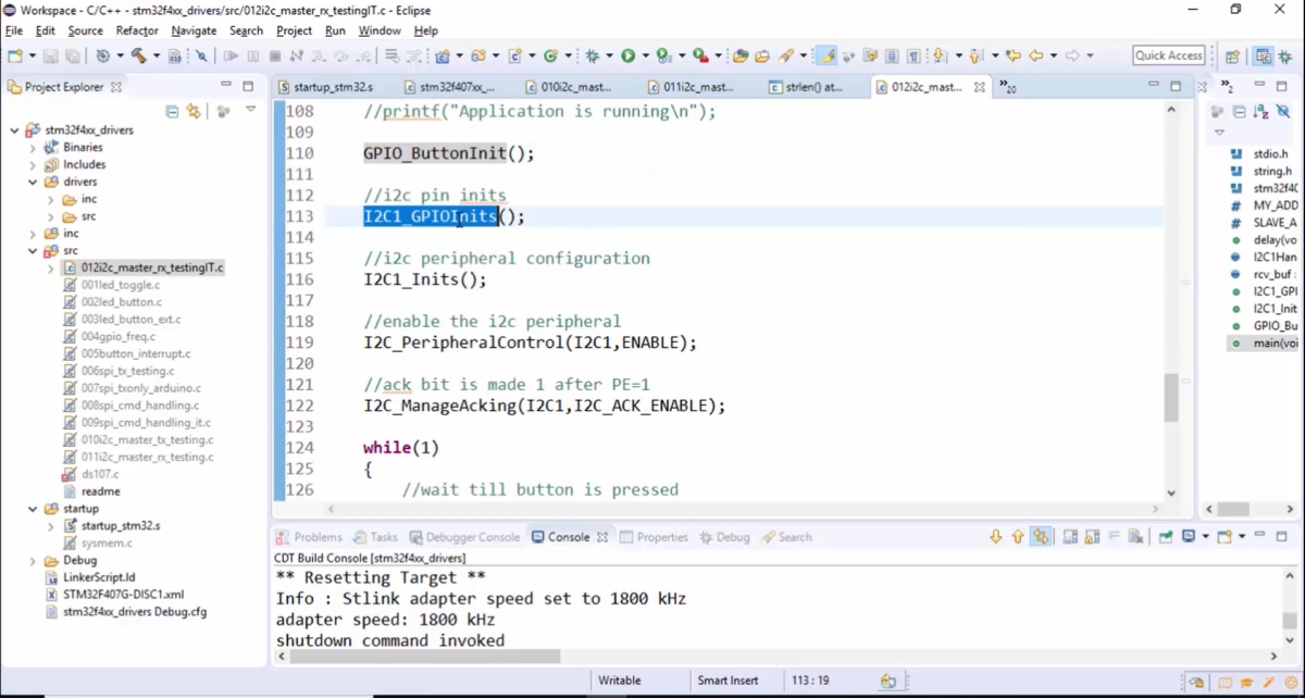 STM32 I2C Lecture 53- Exercise : Testing I2C interrupt APIs part 1