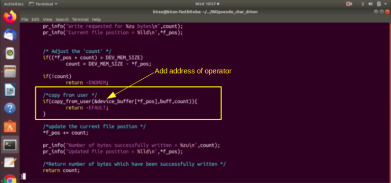 Write method implementation | Linux Device Driver Programming