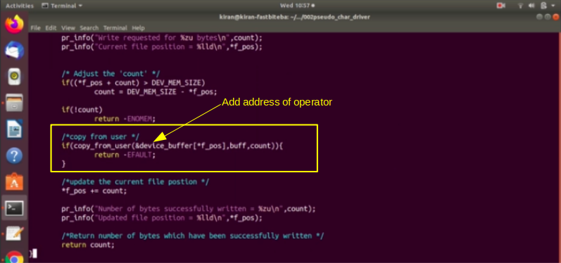 Write method implementation | Linux Device Driver Programming