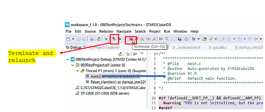 Terminate Button Troubleshooting Debugging Issues in STM32CubeIDE