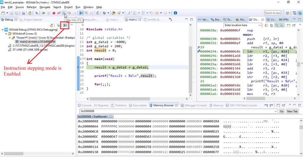 IDE option for Instruction level debugging | FastBit EBA