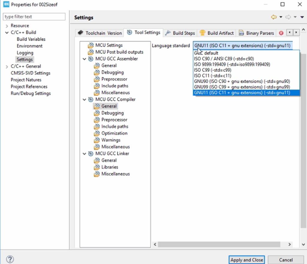 Compiler settings on STM32CubeIDE | Microcontroller Embedded C