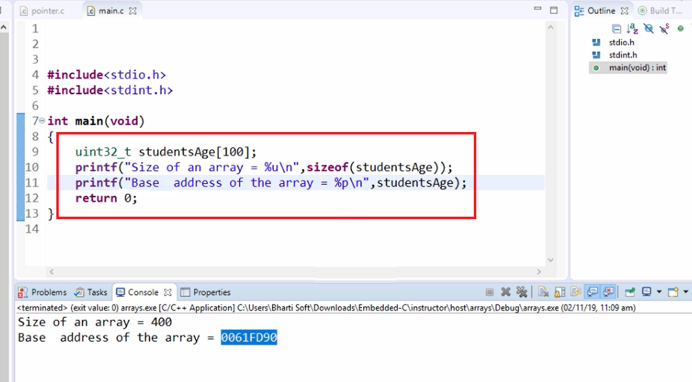 Arrays in C - Syntax, Array size, Declaration, and Storage