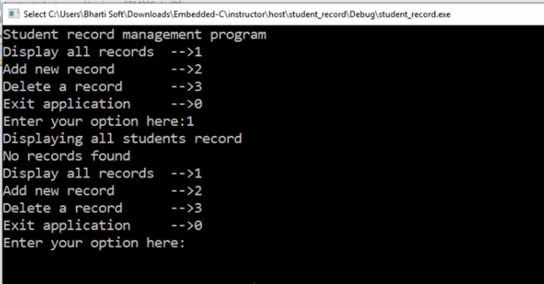 C Program Exercise: Student Record Management System
