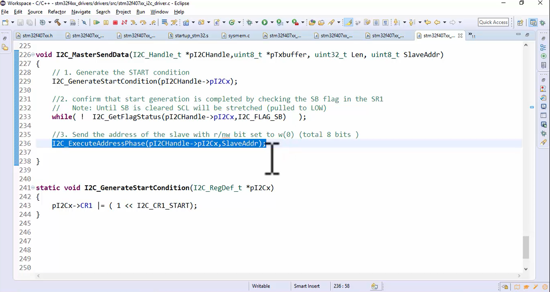 Implementation of I2C master sending data API