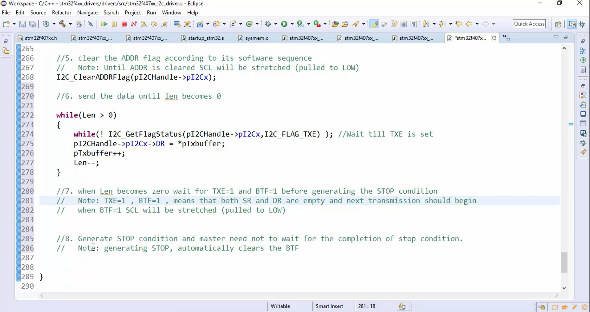 Implementation of I2C master sending data