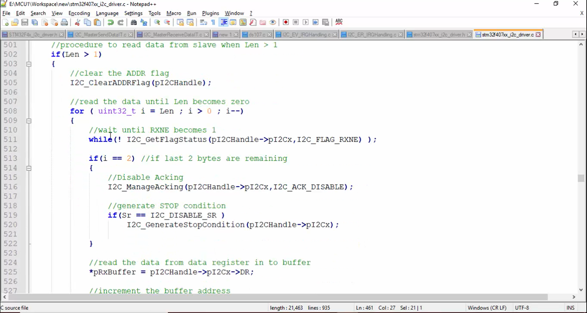 I2C IRQ handler implementation Part 6