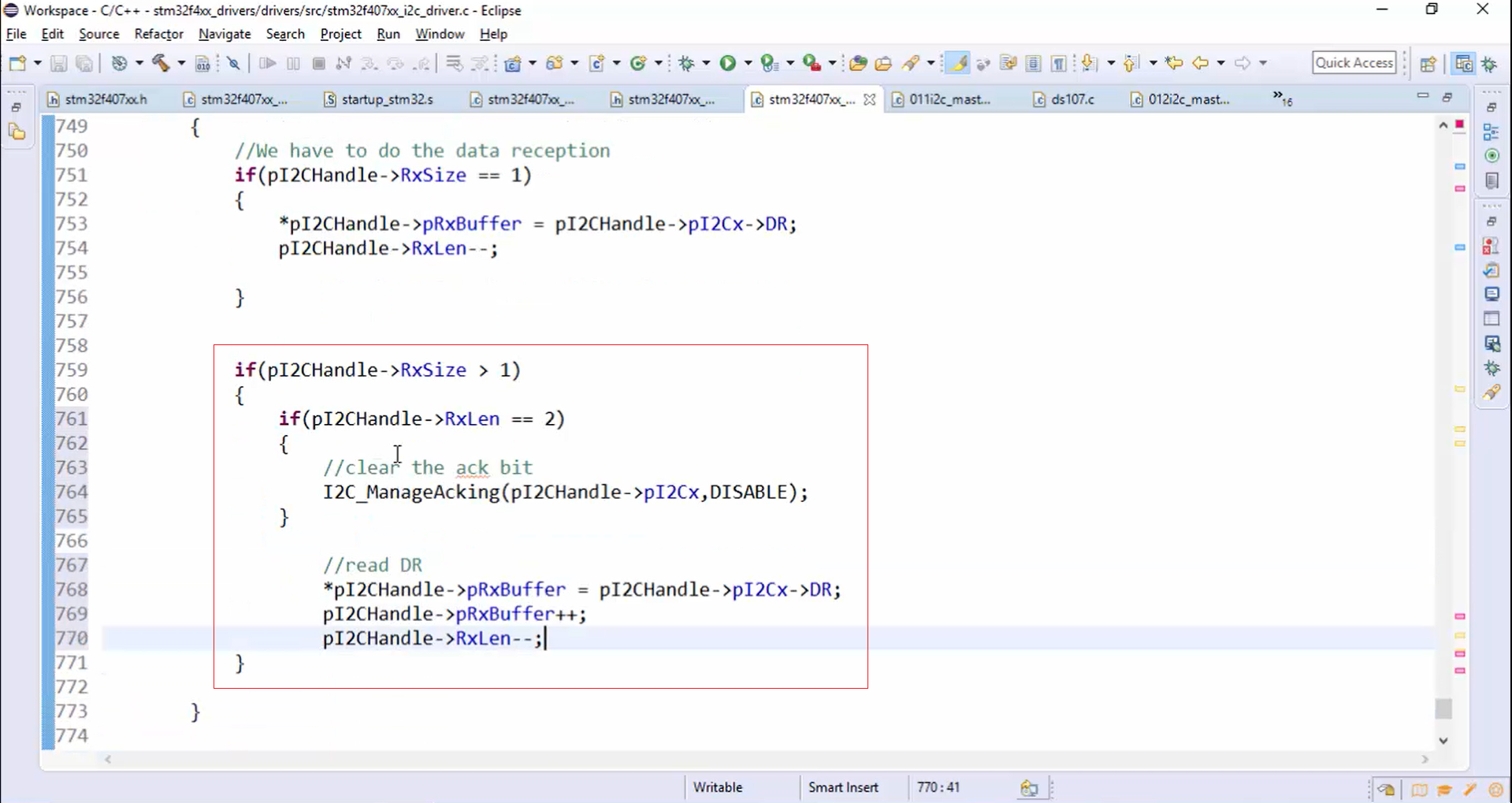 I2C IRQ handler implementation Part 6