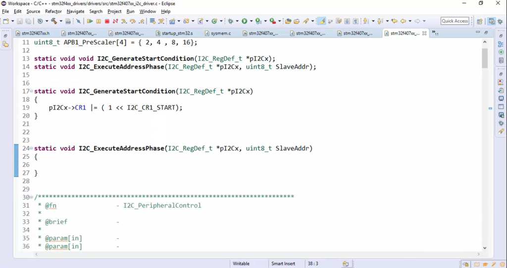 STM32 I2C Lecture 20: Implementation of I2C master sending data API: Part 3