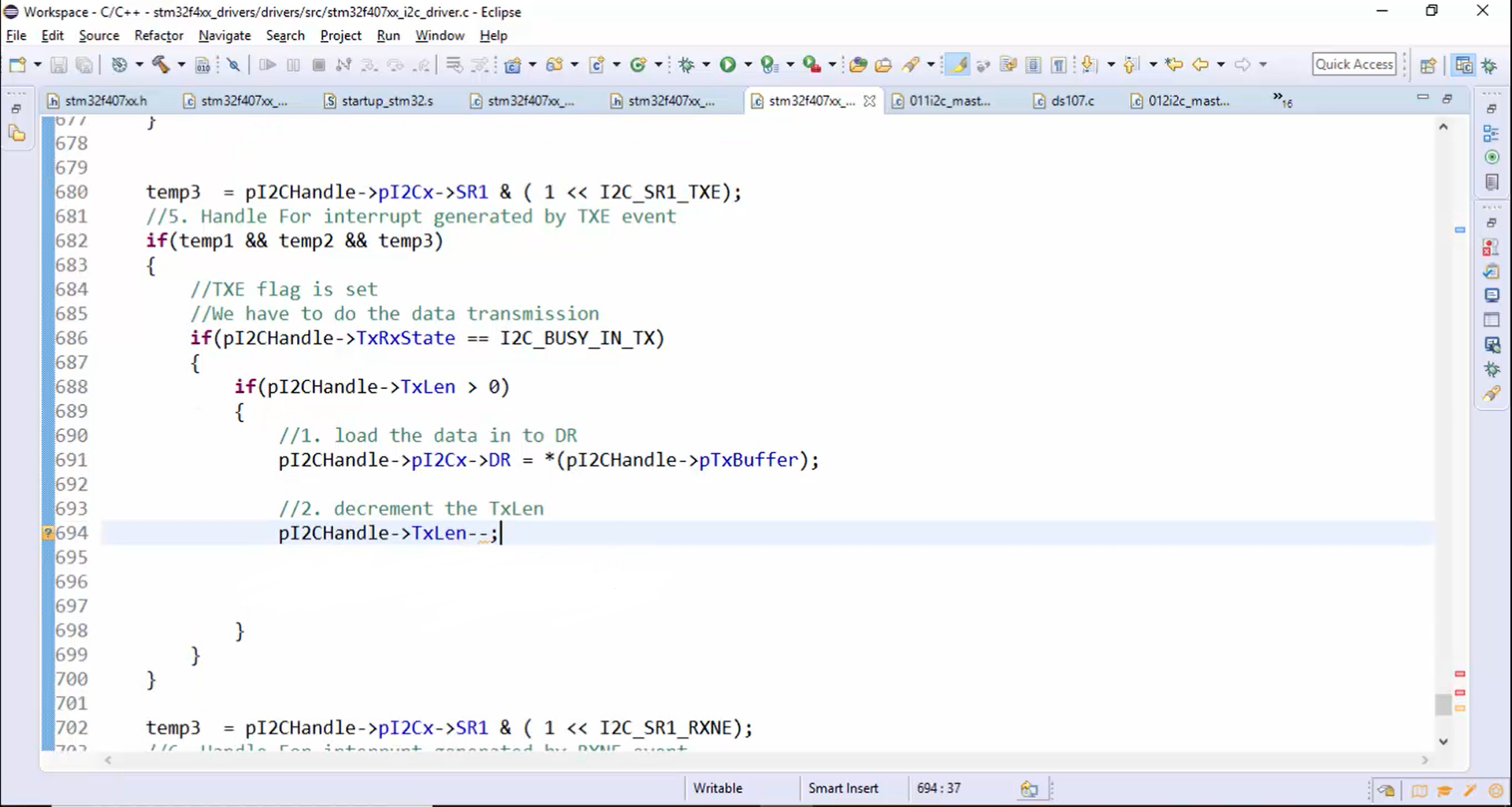 I2C IRQ handler implementation Part 5