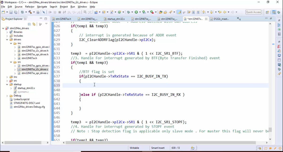 STM32 I2C Lecture 46: I2C IRQ handler implementation Part 3