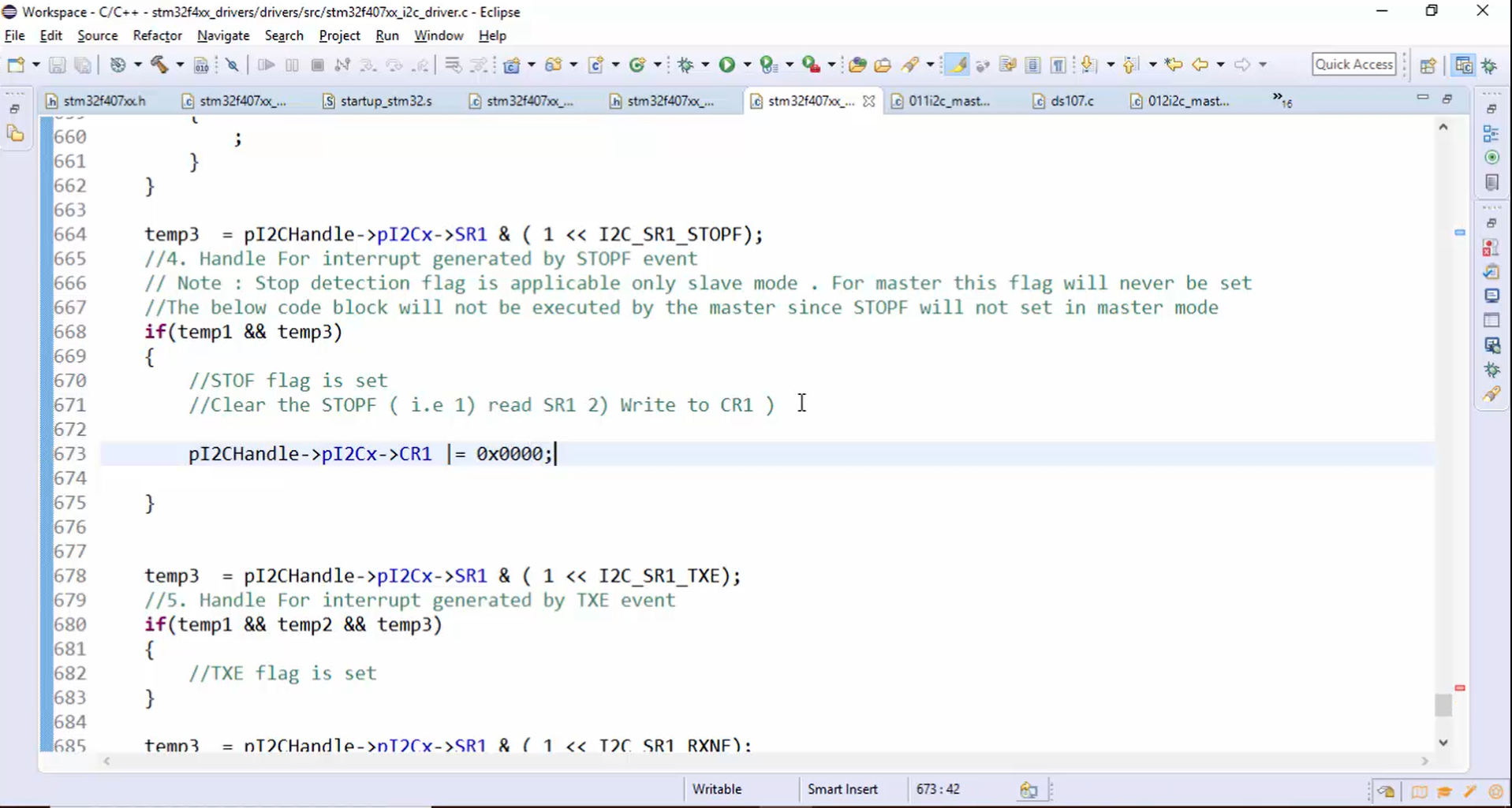 I2C IRQ handler implementation Part 4