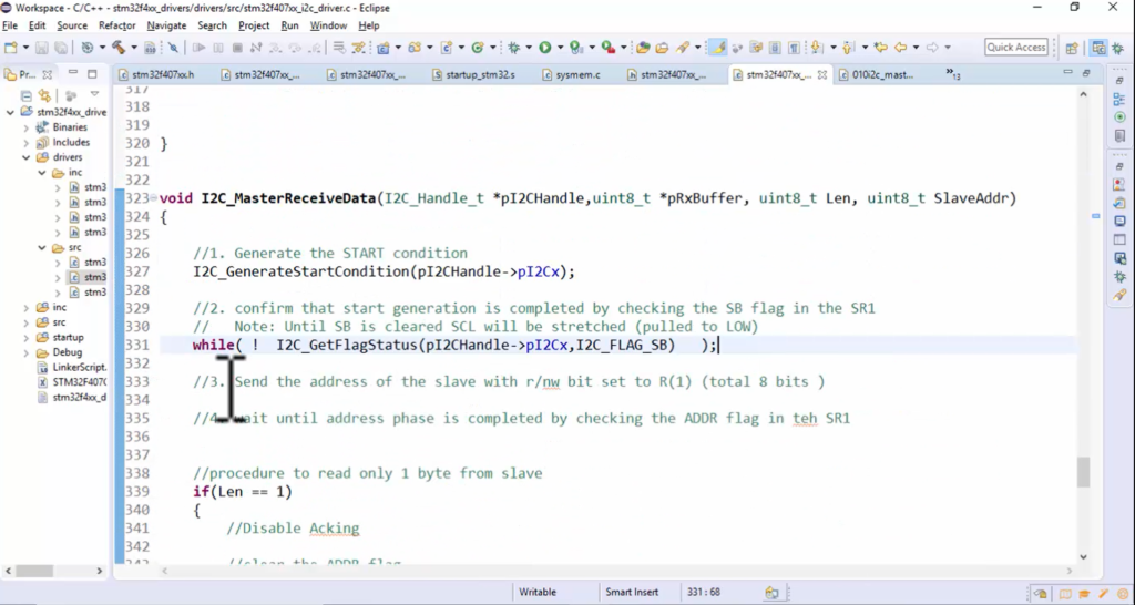 STM32 I2C Lecture 31 : Implementation of I2C master receive data API ...