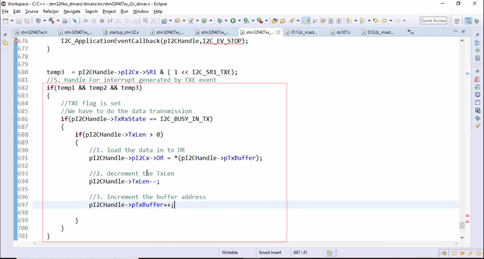 I2C IRQ handler implementation Part 5