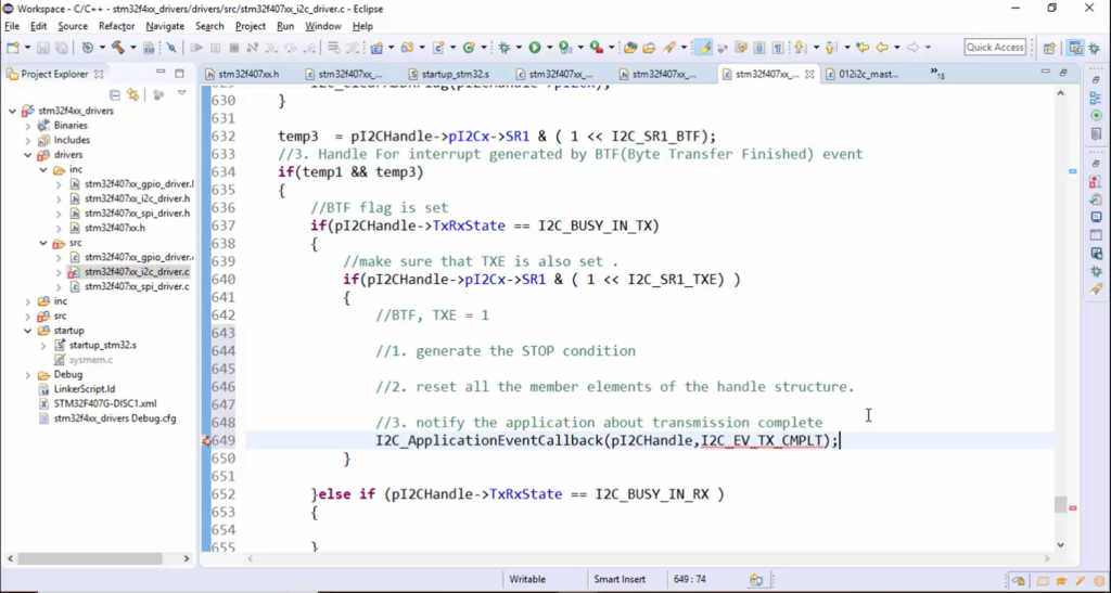 STM32 I2C Lecture 46: I2C IRQ handler implementation Part 3