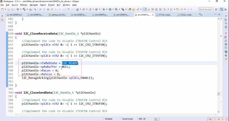 STM32 I2C Lecture 51: I2C IRQ handler implementation Part 8