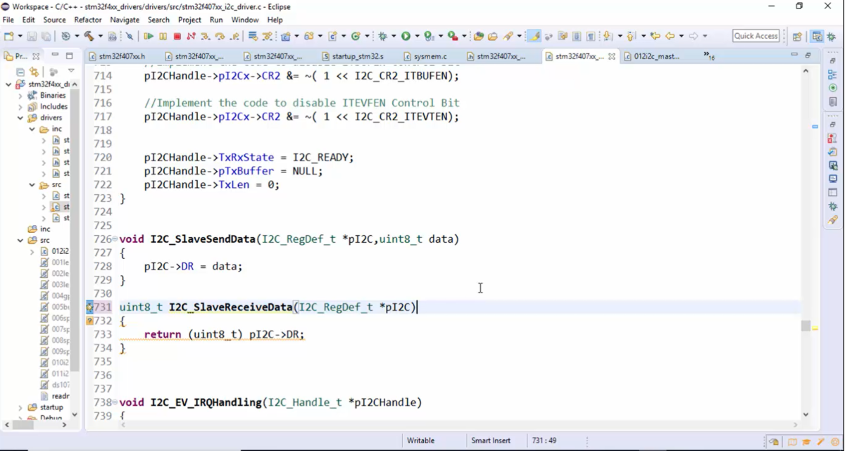 STM32 I2C Lecture 55: I2C slave programming discussion