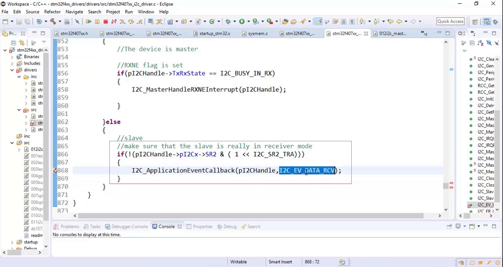 I2C slave support in driver