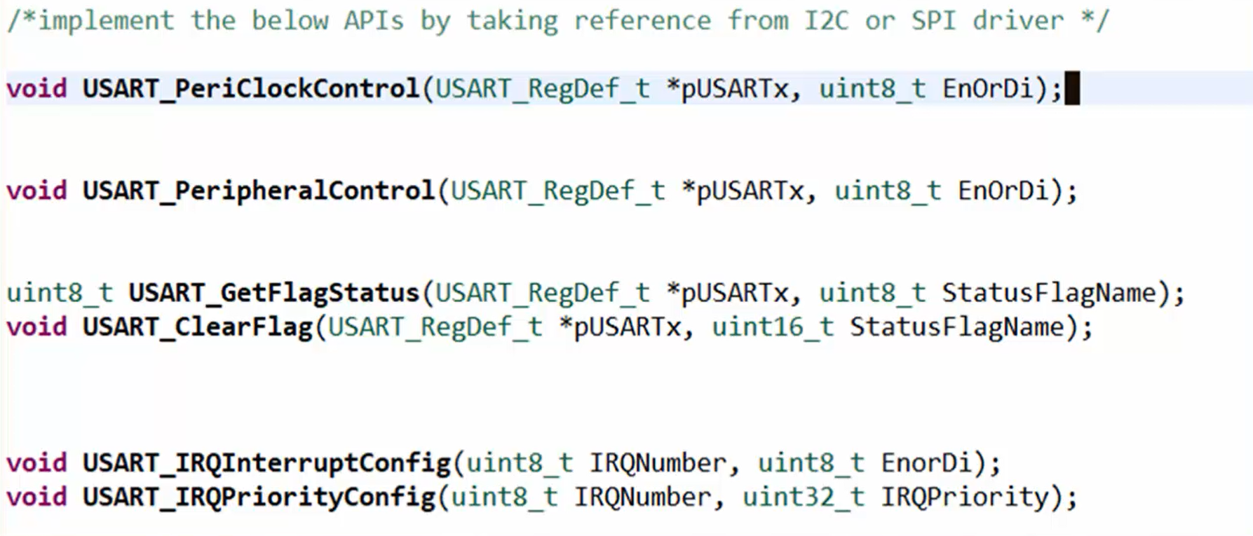 USART driver APIs prototypes