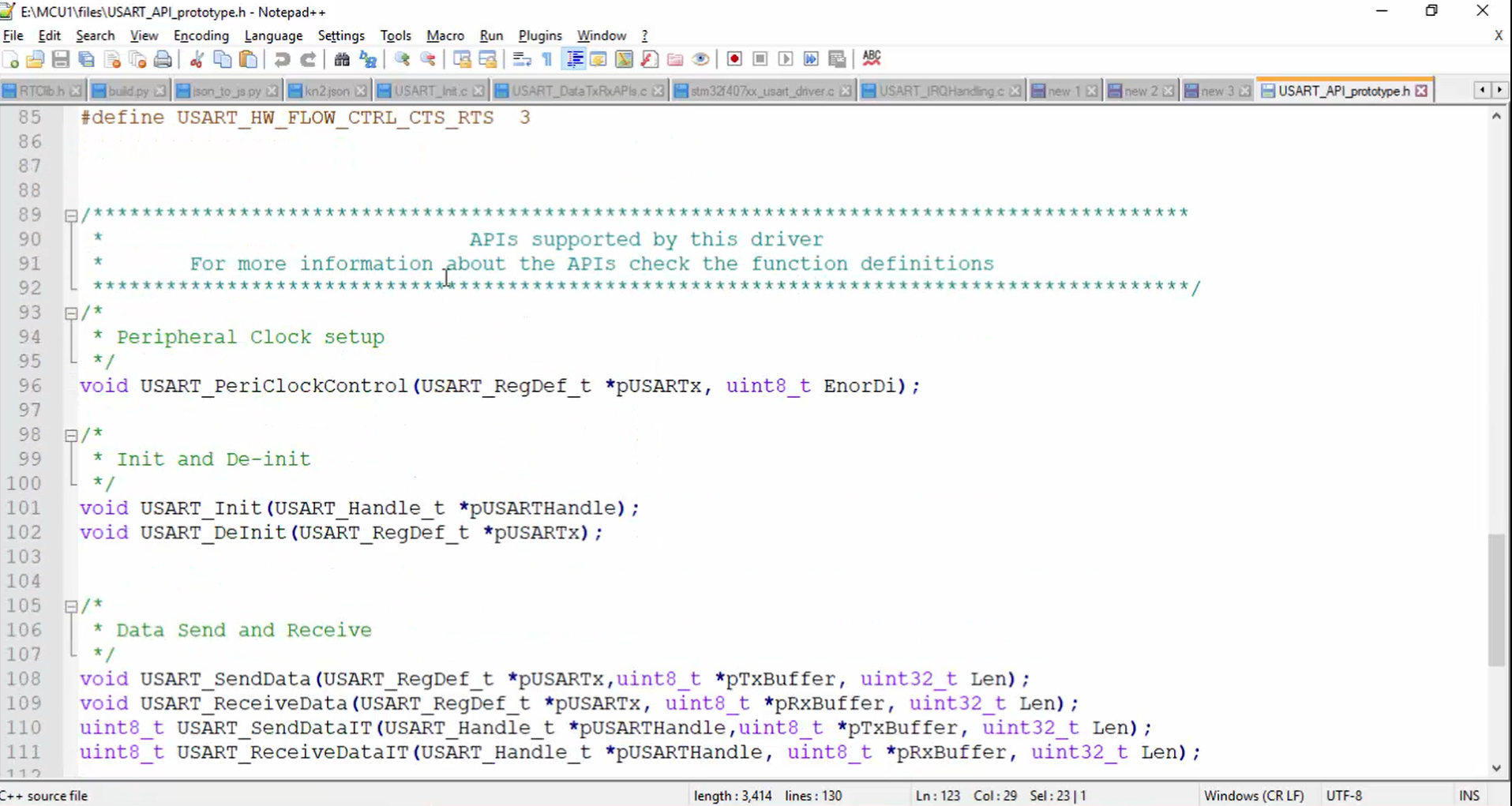 USART driver APIs prototypes