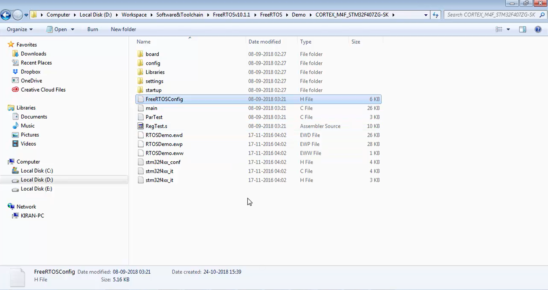 FreeRTOSConfig.h file in original FreeRTOS extracted folder