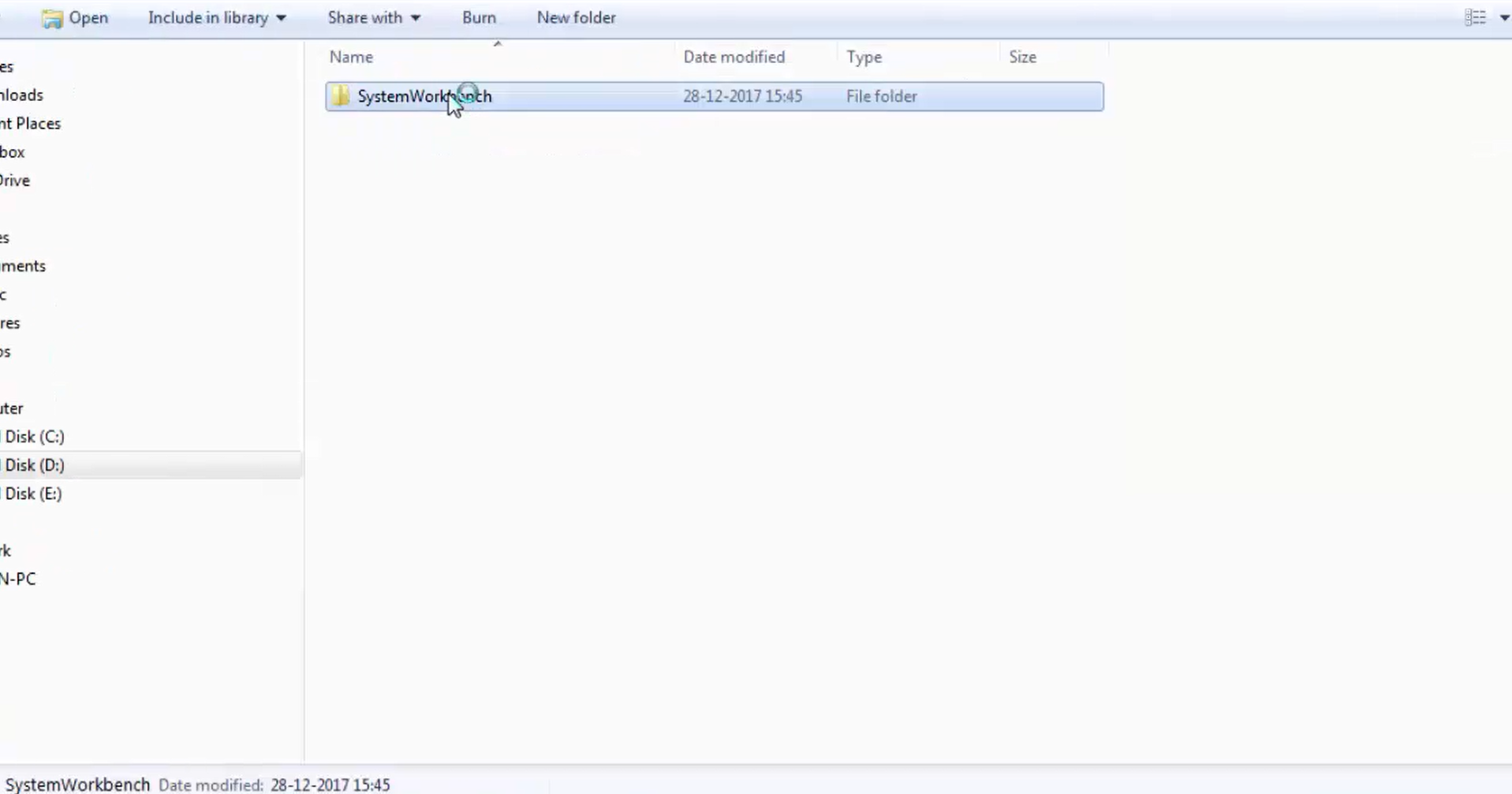 System workbench folder created in D drive