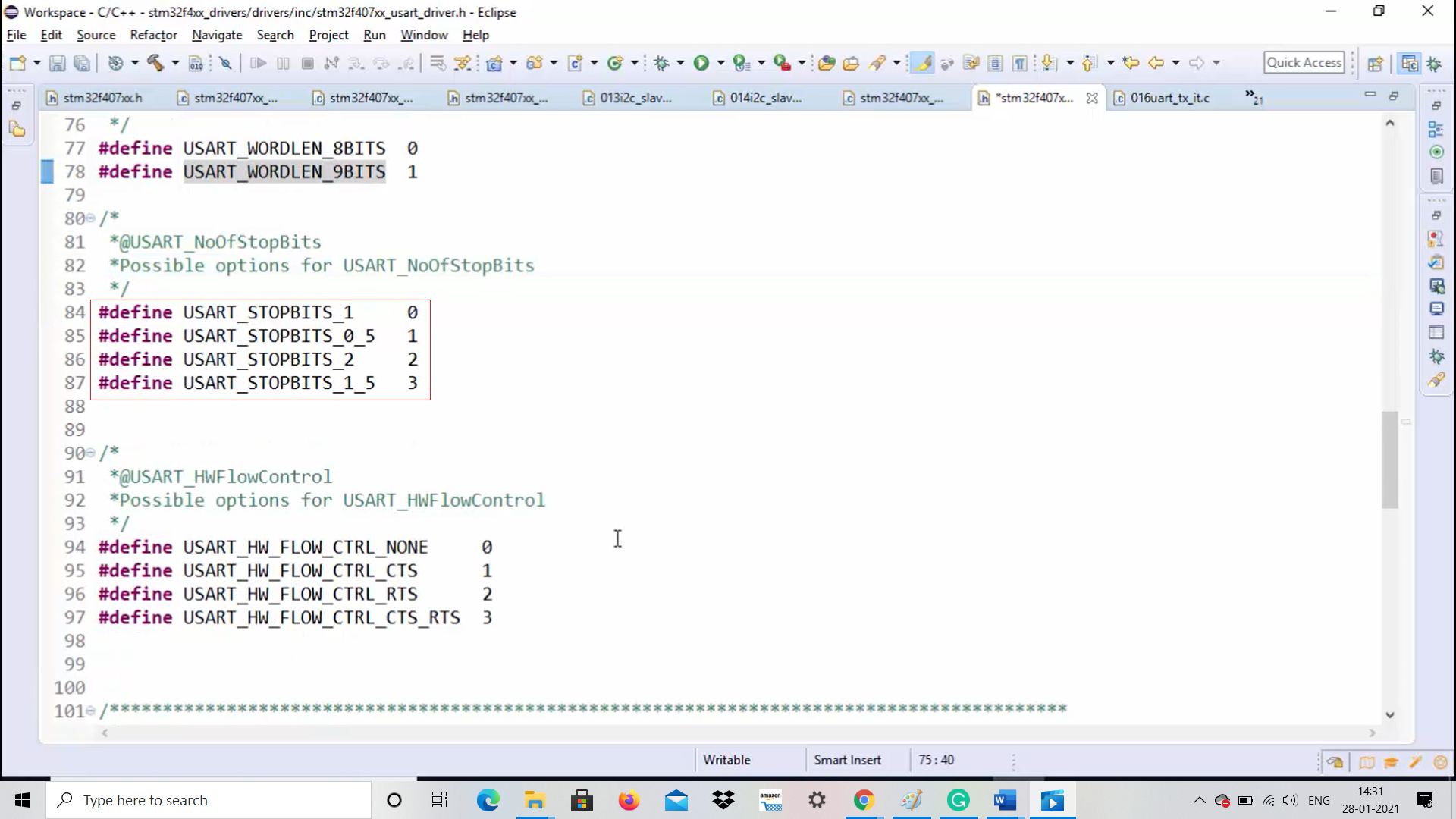 Macros to configure the number of stop bits