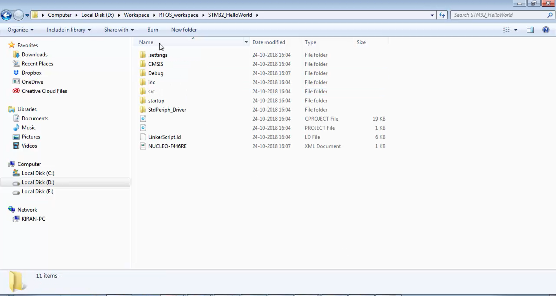 Folder structures inside the STM32_HelloWorld project folder