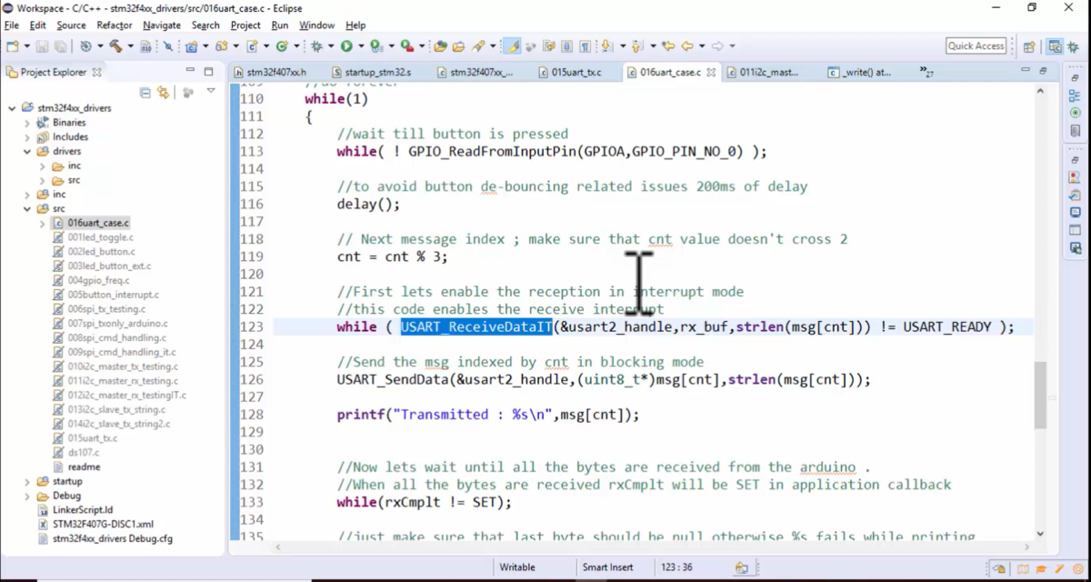 STM32 USART Lecture: Exercise to test the interrupt based APIs