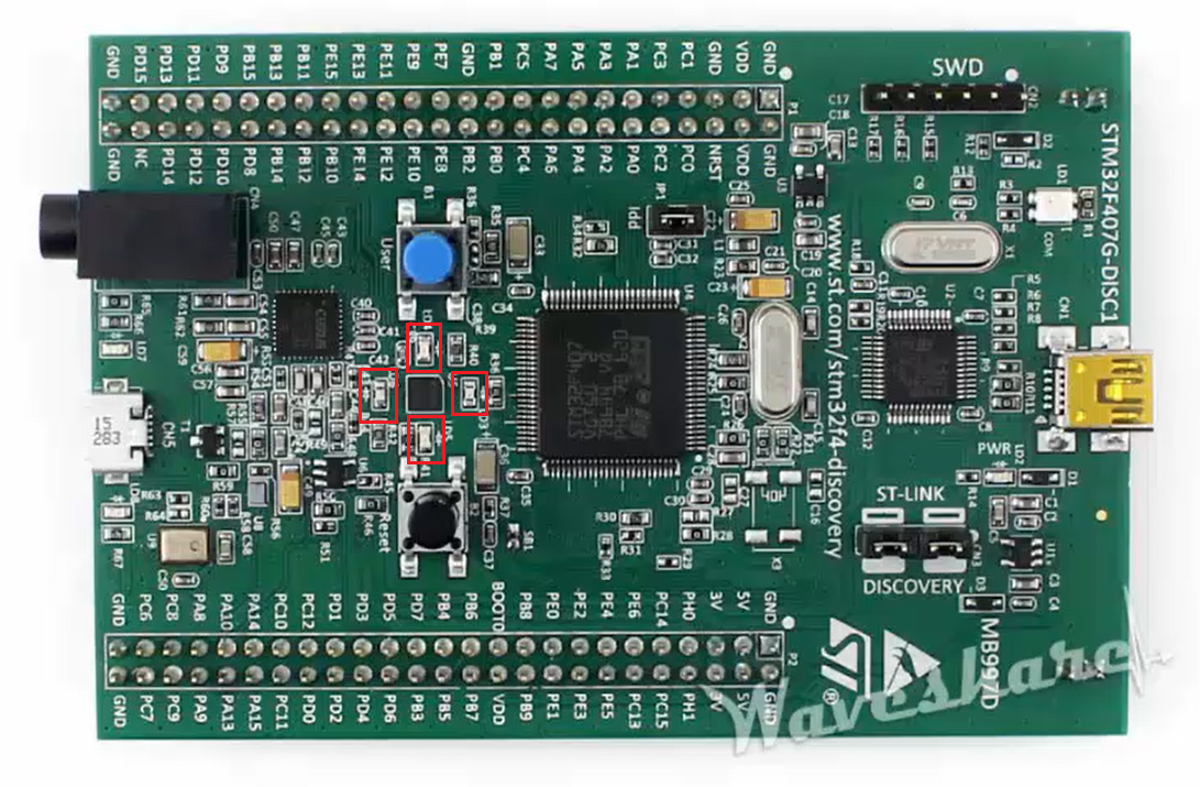 Built-in LEDs on STM32 discovery board