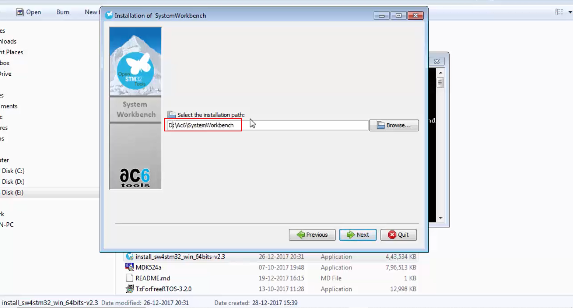 Changing the installation path