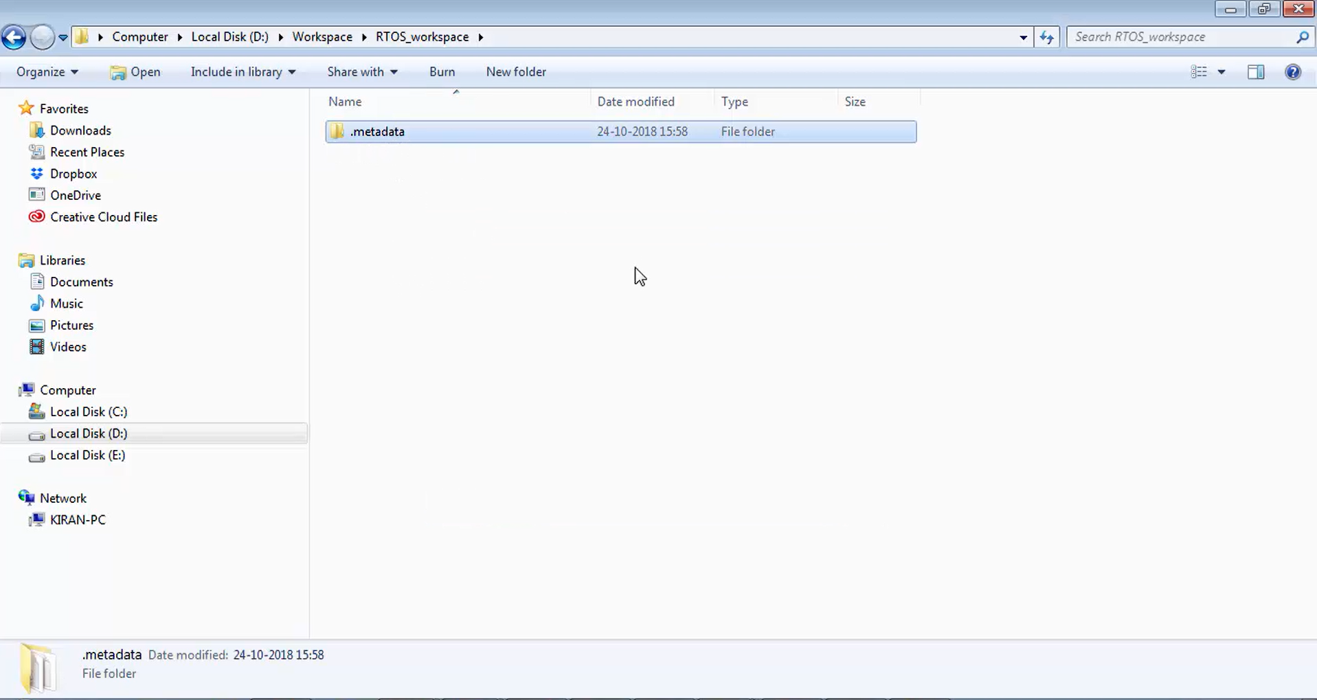 Creation of .metadata folder inside the RTOS_workspace- STM32 MCUs