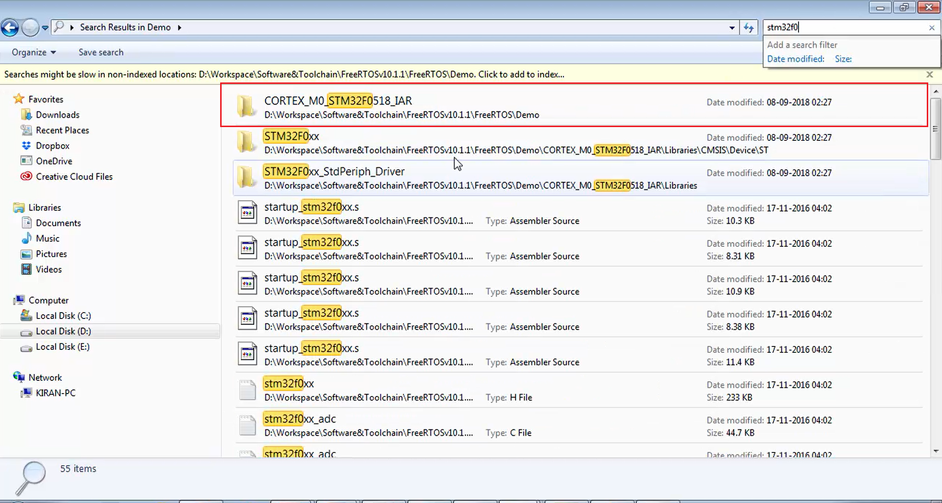 Folder that is compatible with STM32F0 microcontroller