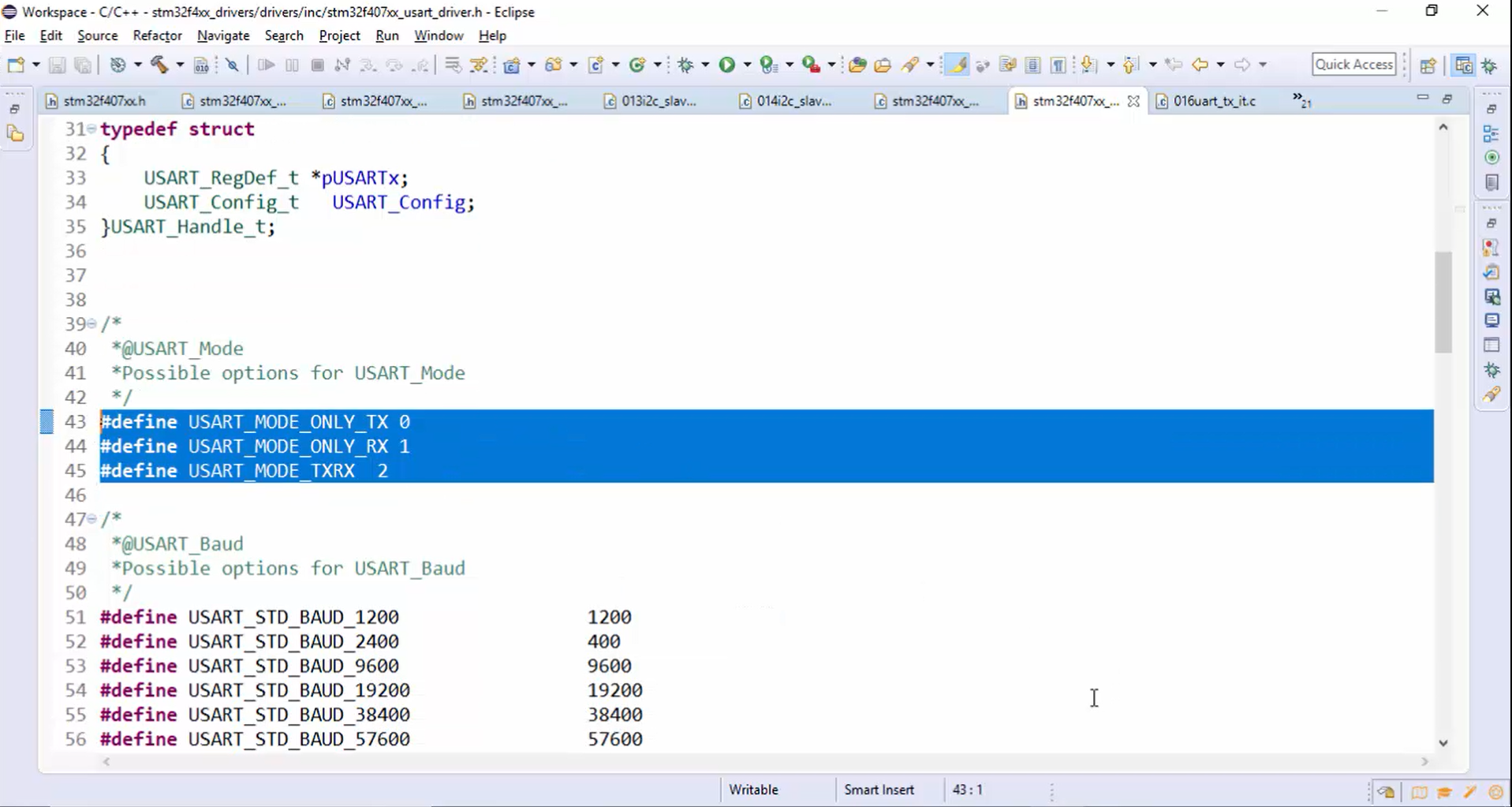 Configuration options and USART registers