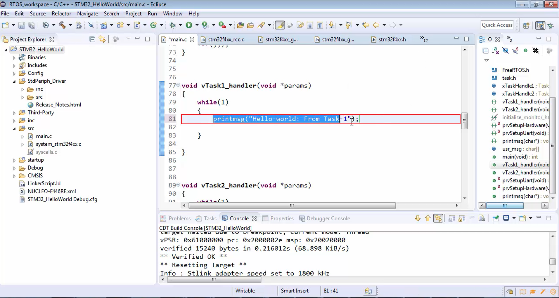 Figure 1. Call for printmsg function from task handler 1.