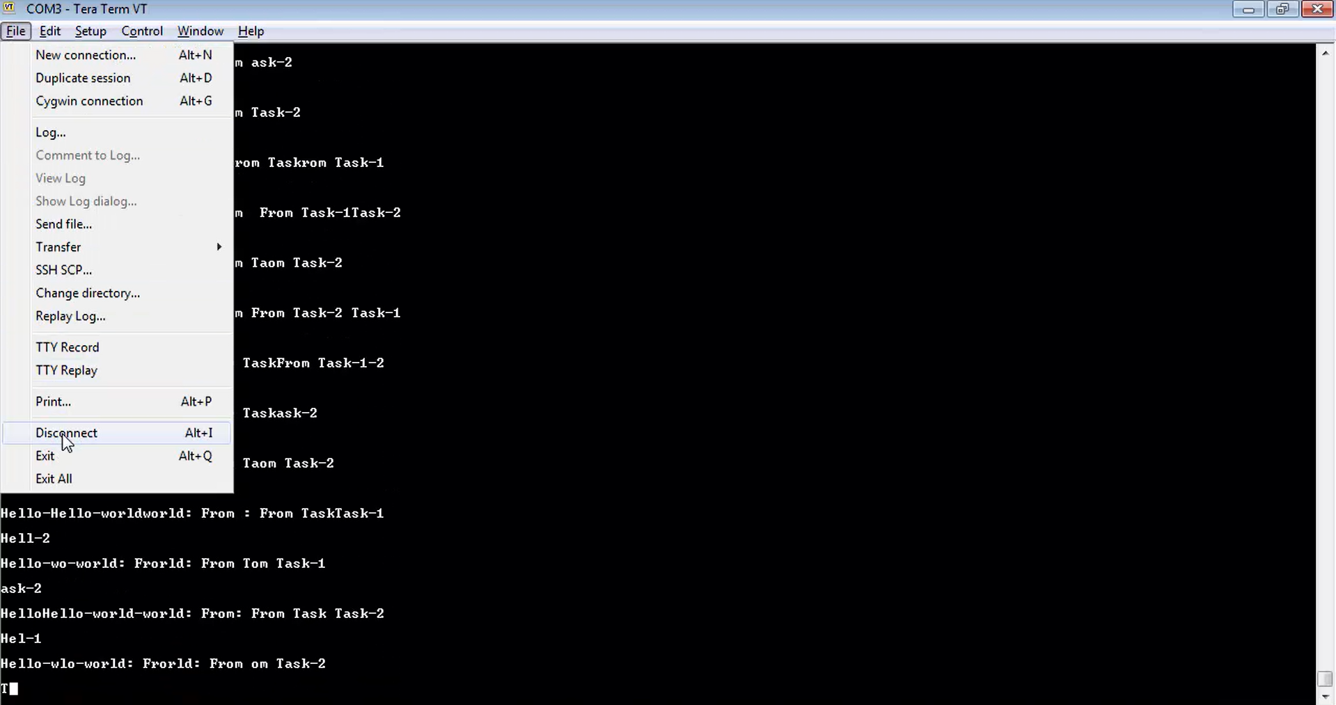 Figure 9. Disconnecting the tera term.