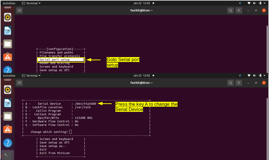 Figure 3. Command sudo minicom -s