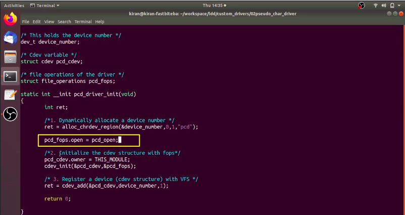 Initialize the file operation variable inside the module initialization