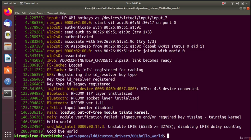 Compilation and testing of an LKM-Linux kernel module