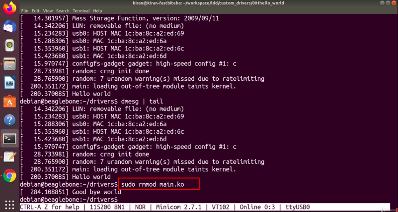 Testing of an LKM on target-.ko file linux