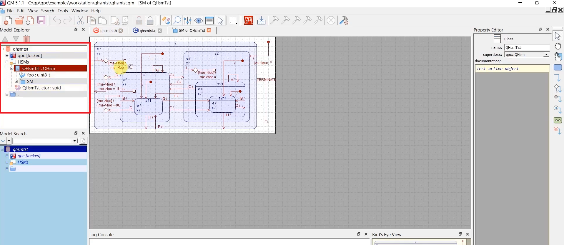 HSM transition execution sequence testing QP framework