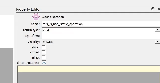 Figure 4. Creation of non static class operation