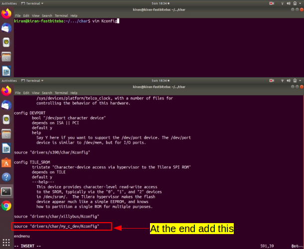 Adding source "drivers/char/ your folder/Kconfig" 