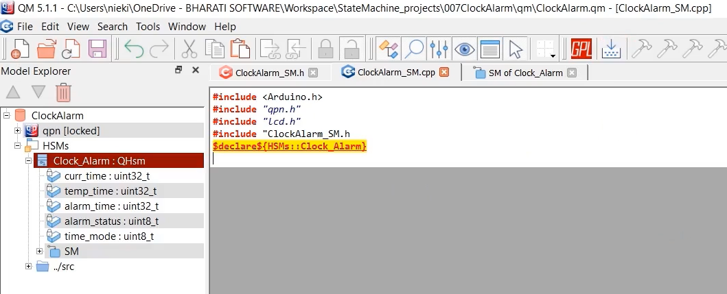 Figure 2. ClockAlarm_SM.cpp file