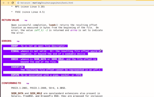 Figure 4. Lseek error codes