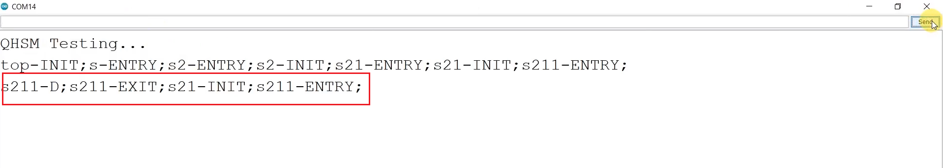 Figure 5. The output of event D actions when the state machine is in s211 