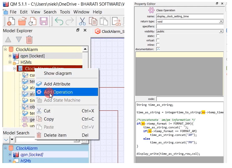 Figure 7. Creating a display_clock_setting_time class operation