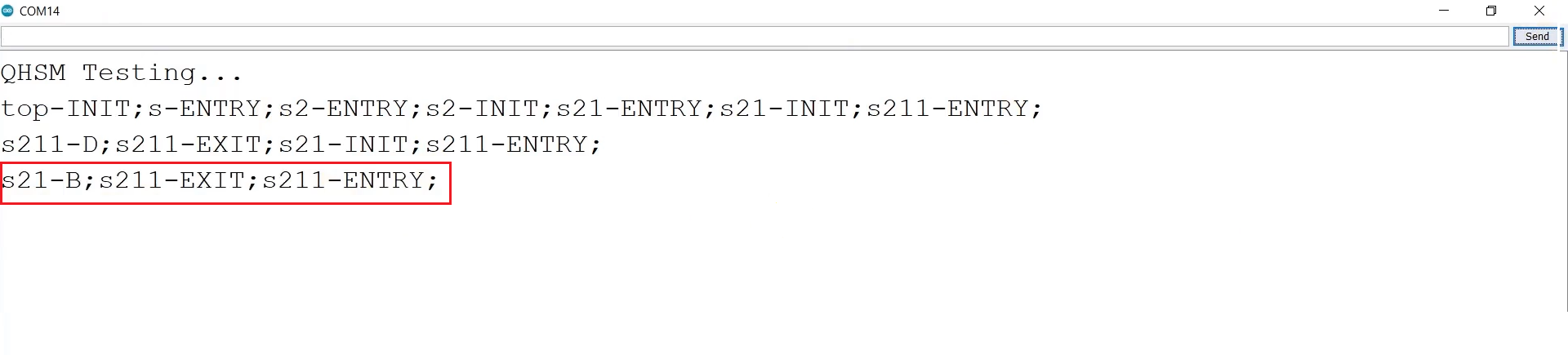 Figure 7. The output of event B actions when the state machine is in s211