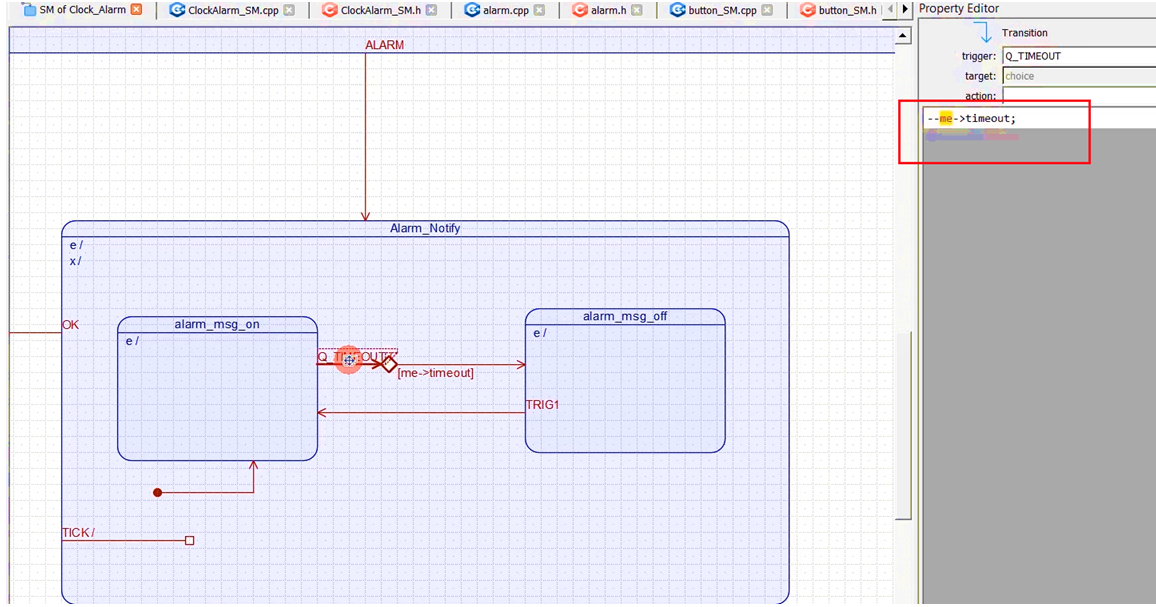 Figure 12. Q_TIMEOUT transition - alarm state machine