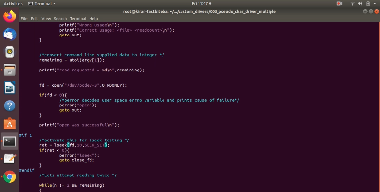 Linux device driver: Pcd driver with multiple devices lseek implementation